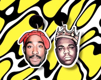 Brincos inspirados em lendas do hip-hop – Joias inspiradas em Tupac e Biggie, presente para fãs de rap dos anos 90, acessório streetwear marcante.