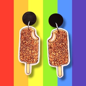 Goldene Gay Eis Ohrringe – Aussie Retro Schmuck – Lustiges Acryl Geschenk für Dessert Liebhaber