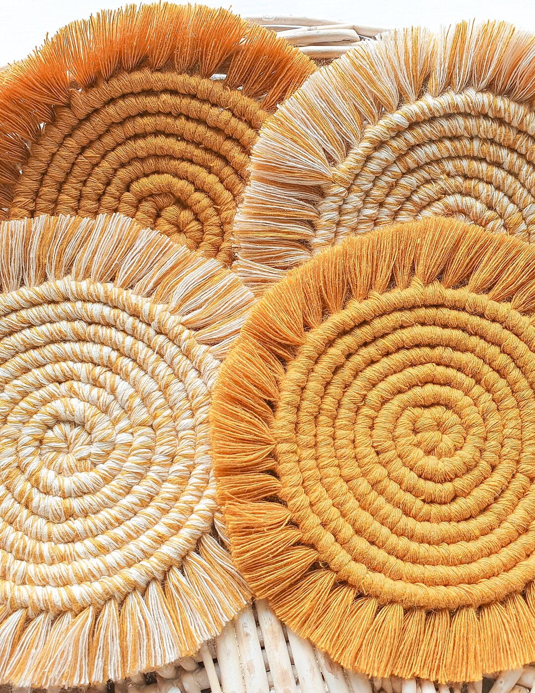 Mustard Macrame Coasters, Ecofriendly Macrame Placemat, Yellow Boho