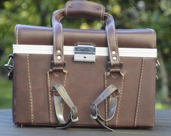 Vintage Brown Leather Camera Case with Shoulder Strap & Key