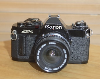 Rare Black Canon AV1 35mm SLR Camera with 28mm f2.8 Lens