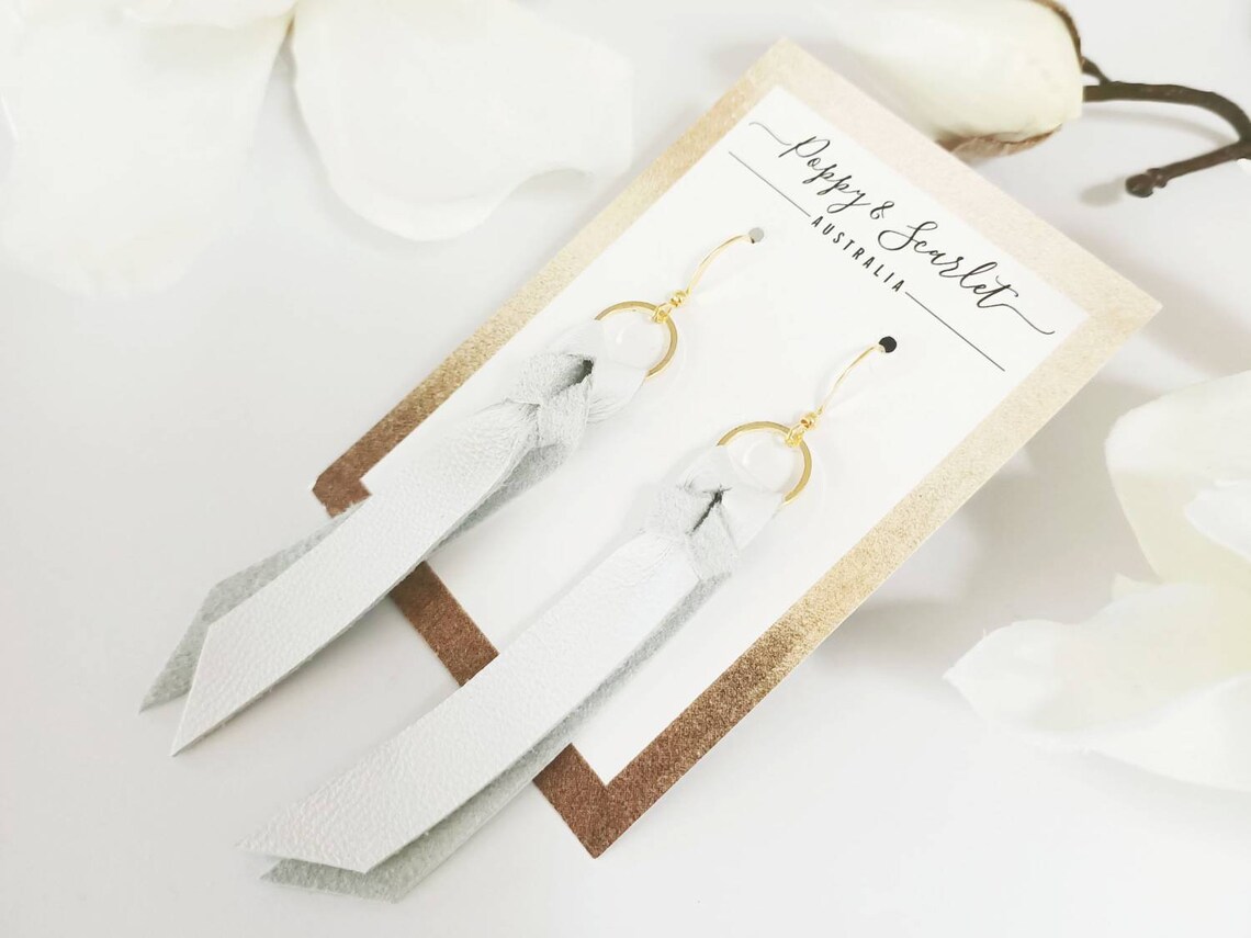 Weiße Geflochtene Lederohrringe Boho Statement Ohrringe Leder | Etsy