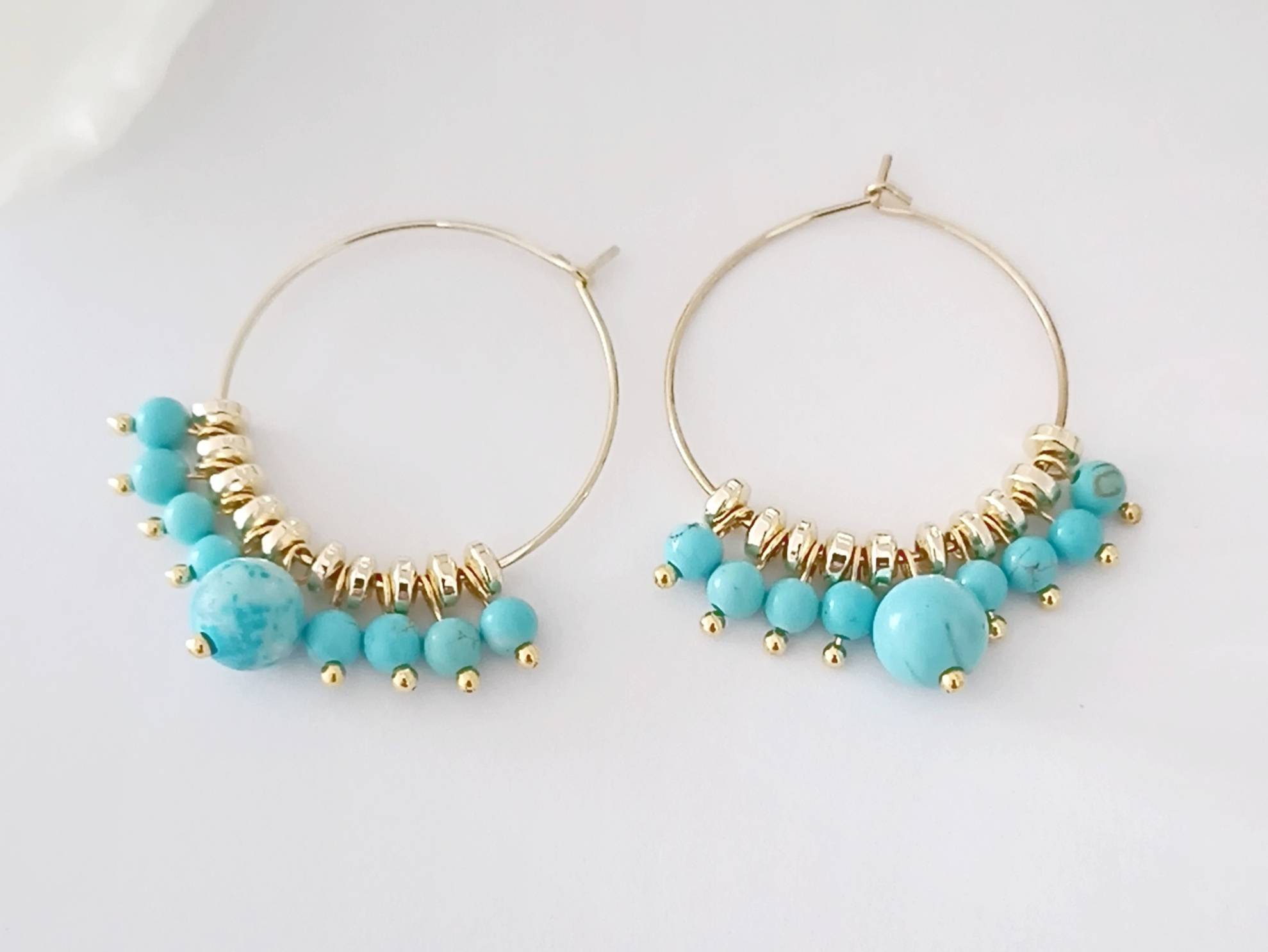 Gold Hoop Turquoise and Crystal earrings with drops Gold | Etsy