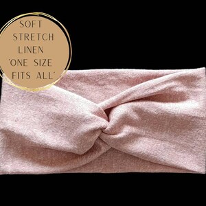 Musk Pink Linen Stretchy Twist Headband For Women Soft Pink Stretch Yoga Fitness Headband Wide Knotted Twist Turban One Size Fits All Adults