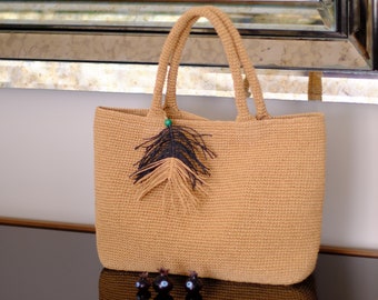 elegant stylish bag,elegant casual bag,vintage style natural rope paper yarn raffia,hande made,crochet bag