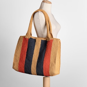 Handwoven Large Straw Tote Bag,Large Beach Bag,Summer Holiday Bag,Shoulder Bag, Boho Vacation Bag,Natural material bag,Colorful striped bag,