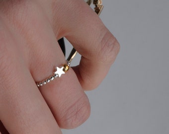 Anillo de estrella diminuta, anillo con cuentas de plata de ley 925, anillo elástico, anillo apilable, anillo delicado, joyería estética Y2K, lindo regalo pequeño para ella