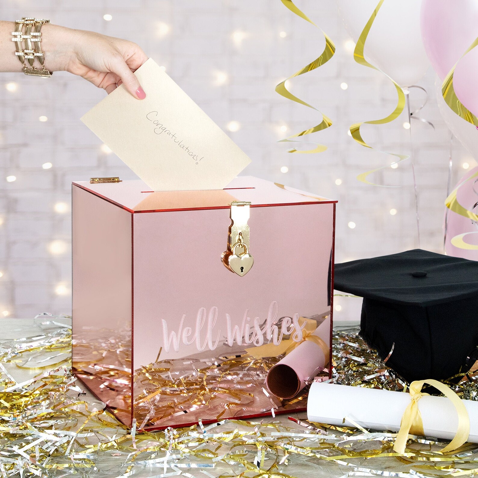 Gift Card Box Rose Gold Mirrored Wishing Well for Wedding Etsy