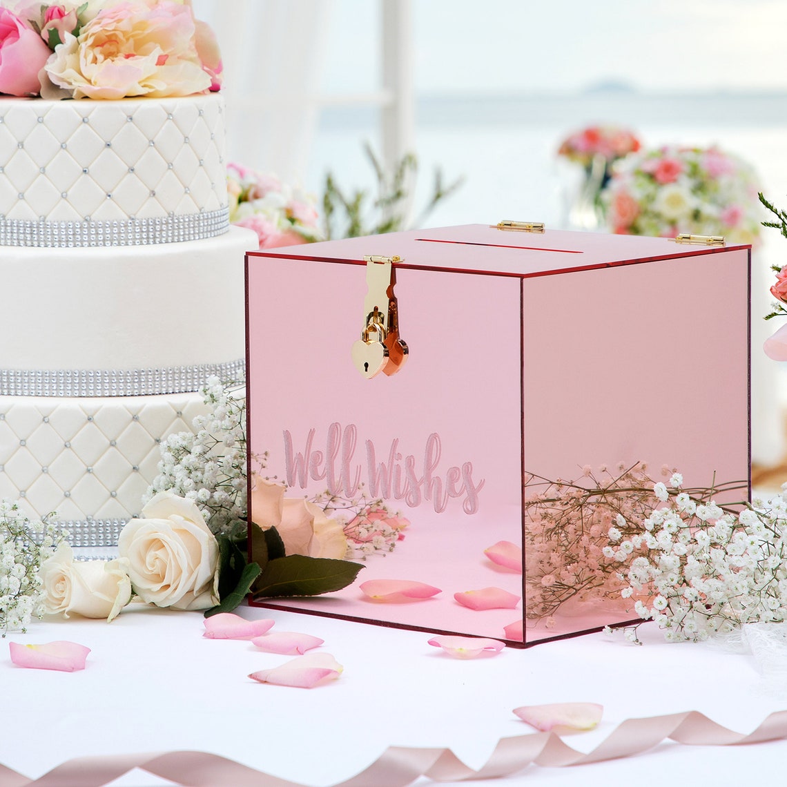 Gift Card Box Rose Gold Mirrored Wishing Well for Wedding Etsy