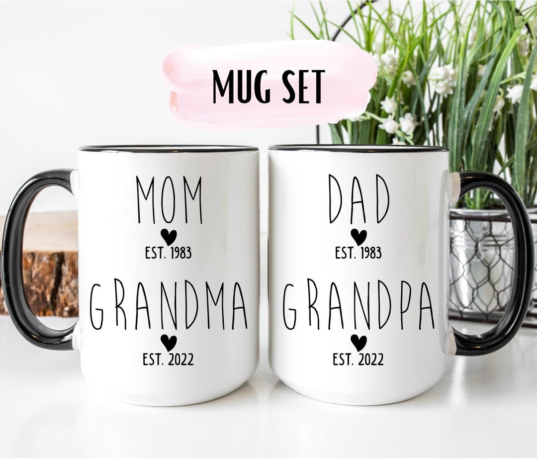 Grandma Grandpa Mug Set, Grandpa Grandma Mugs, Mom to Grandma, Dad to