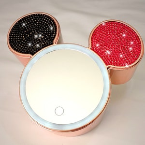 ¿Equipo Mickey o Minnie Mouse? Organizador de maquillaje cosmético con espejo iluminado y cristales Swarovski: accesorios de belleza con Mickey y Minnie