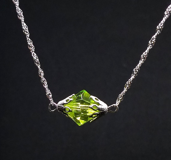 So much bad luck came out of it; there can only be good luck left." - acrylic kryptonite meteor rock STERLING silver necklace - Middle size