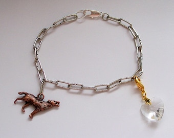 Wolf and Heart bracelet - stainless steel and Swarovski heart - Twilight inspired