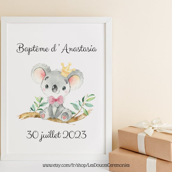 Baptism Poster, Baptism Wall Art, Koala Wall Poster, Personalized Wall Art in A4 or A3 Digital Format (Digital Download)