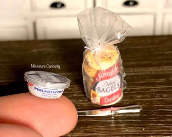 Dollhouse breakfast- 1:12th scale- dollhouse furniture- dollhouse kitchen- dollhouse food- miniatures- tiny food- miniature bagel- mini food