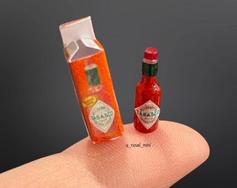 Dollhouse hot sauce- 1:12th scale- dollhouse kitchen- dollhouse furniture- miniature hot sauce- tiny Tabasco- dollhouse Tabasco- miniatures