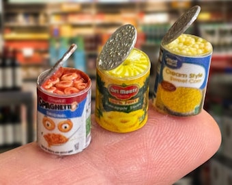 Dollhouse canned food- 1:12th scale- dollhouse kitchen- dollhouse furniture- miniature can- dollhouse grocery- dollhouse holiday- miniatures