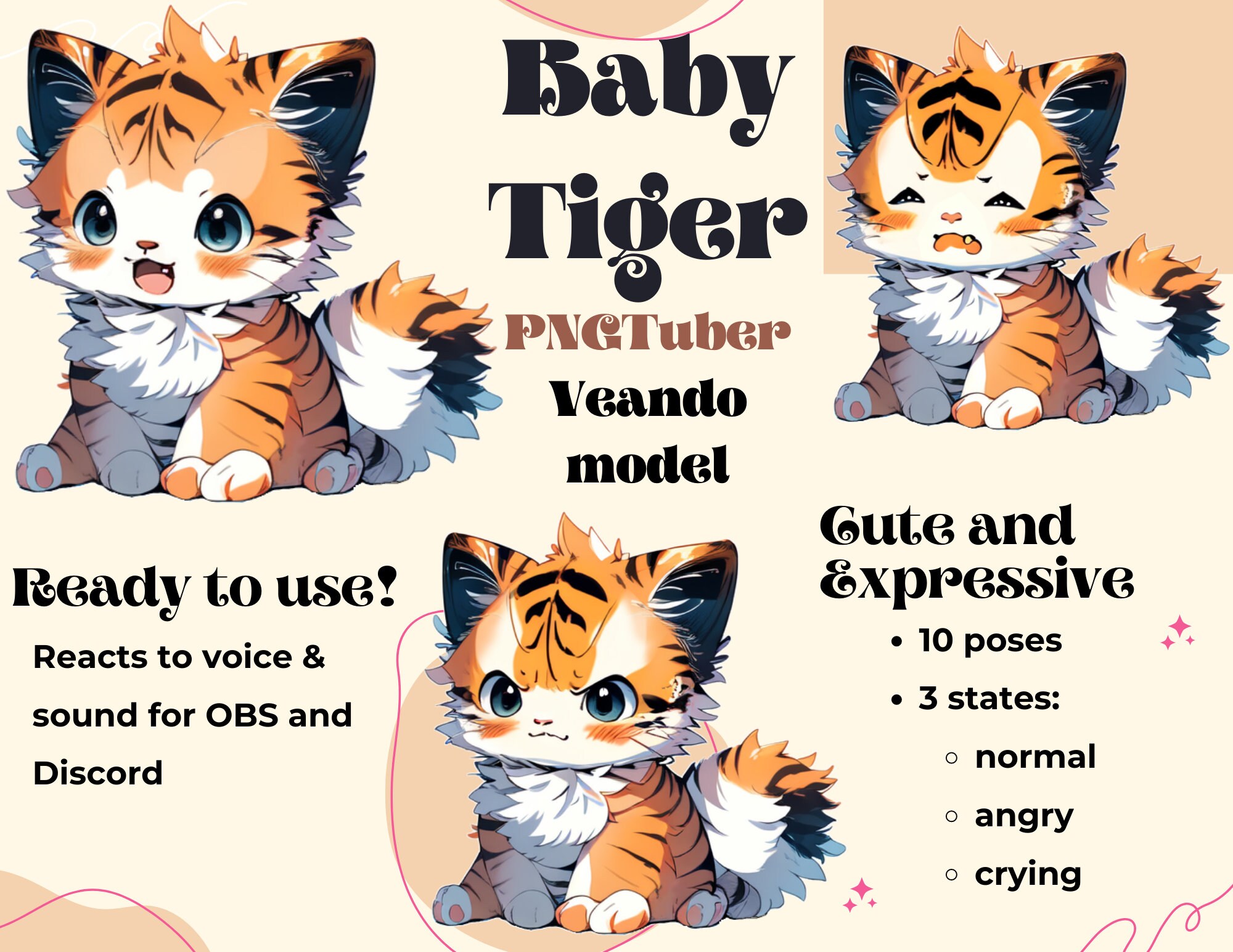 Kawaii Tiger SVG Illustration Cute Tiger Vector Art Anime - Etsy