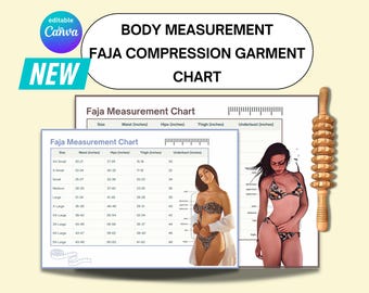Tabella delle taglie per indumenti compressivi Faja / Download digitale A4 e A3 / Massaggiatore per la scultura del corpo post-operatorio Modello per terapia del legno Strumento