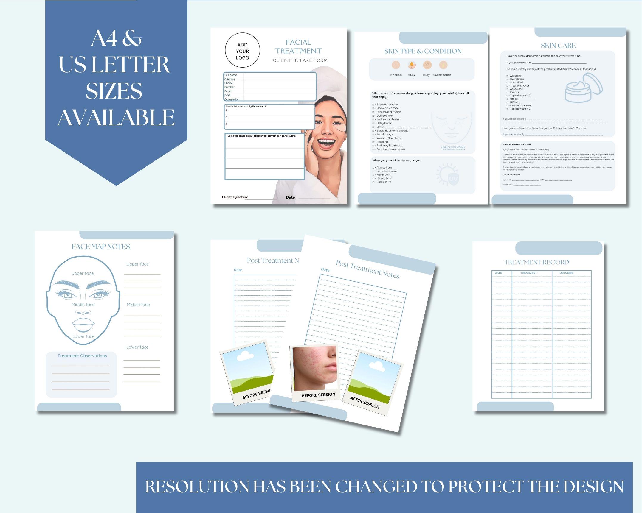 Skin Script Intake Form Editable Skin Care Esthetician Facial Intake Forms Bundle for Skin ...