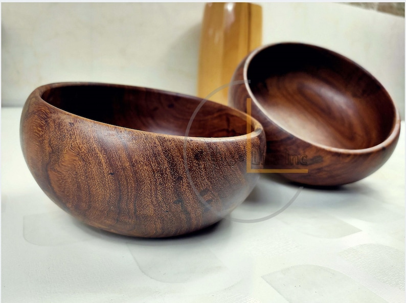 Handmade Sheesham Wooden Bowl Set with Spoons – Eco-Friendly Rustic Salad, Soup & Serving Bowls | Perfect Vegan Kitchen Gift