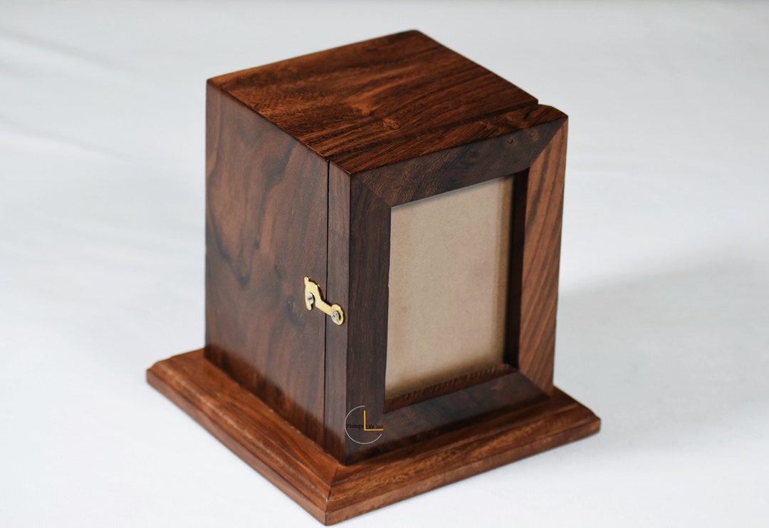 Wooden Urn Photo Box for Human or Pet Ashes Can Be Displayed on a Shelf