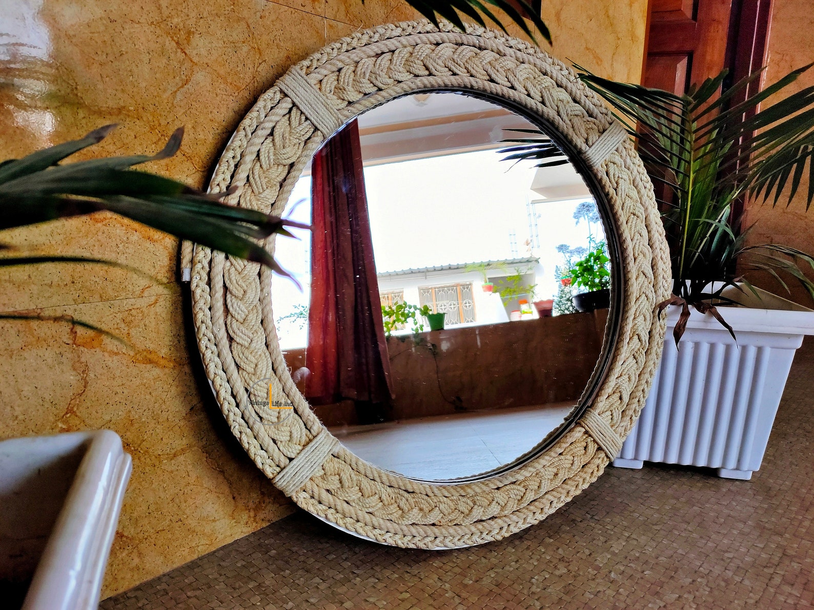 Runder Wand weißer Spiegel gerahmt von einem Seil Dekor | Etsy