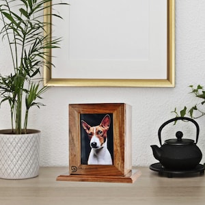 Wooden Cremation Urn Box - Memorial Photo Frame Urn for Human Ashes, Cats & Dogs - Antique Modern Keepsake Pet Memorial Casket
