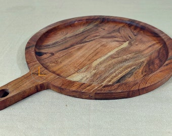 Handmade Wooden Pizza platter/Serve ware, Serving Platter, Wooden Serving Tray, 12 Inches Round Block.