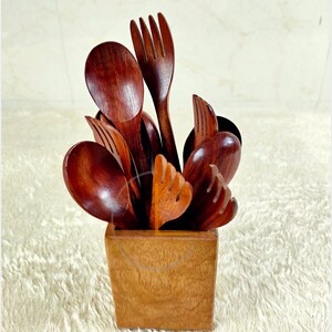 Wooden Handmade Eating Spoon & Fork For House | Wooden Cutlery Set, light weight, gifts for vegans. Serve With  Nature, Wooden Spoon