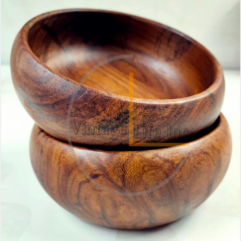 Handmade Sheesham Wooden Bowl Set with Spoons – Eco-Friendly Rustic Salad, Soup & Serving Bowls | Perfect Vegan Kitchen Gift