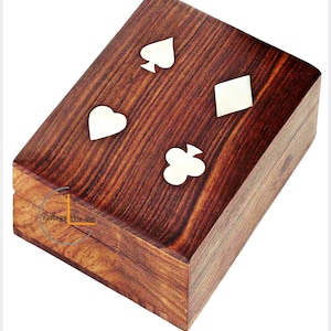 Handgefertigte Holz Doppel Kartenbox für 2 Kartendecks, A Kartenhalter, Holzgehäuse | Holzkartenbox mit Geschenk für Kartenspieler