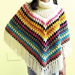 Hand knit turtle neck woolen poncho | Autumn Wear | Yarn Poncho, Poncho/Shawl. Woman&#39;s Crochet Cowl Neck Poncho, Yarn Lover,