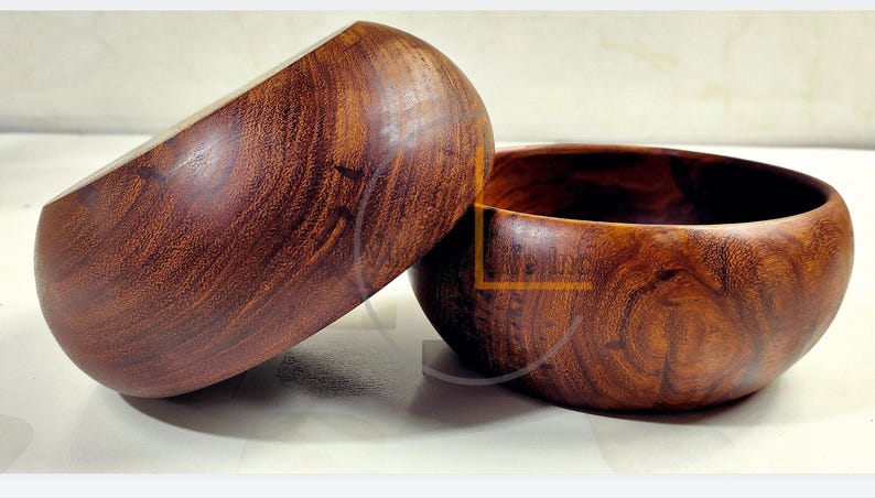 Handmade Sheesham Wooden Bowl Set with Spoons – Eco-Friendly Rustic Salad, Soup & Serving Bowls | Perfect Vegan Kitchen Gift