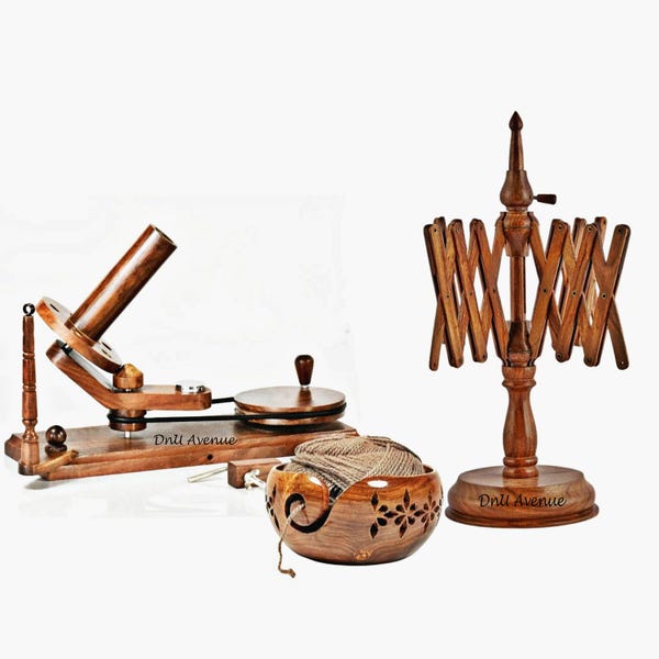 Handcrafted Sheesham Wood Yarn Winder & Swift Set | Center Pull Ball