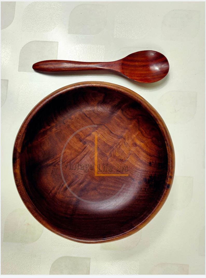 Handmade Sheesham Wooden Bowl Set with Spoons – Eco-Friendly Rustic Salad, Soup & Serving Bowls | Perfect Vegan Kitchen Gift