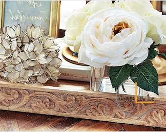 Vassoio Rettangolare In Legno Di Mango 35,5x27 Cm Con Manici In Metallo Nero, Decorativo Per Portata E Colazione - 3