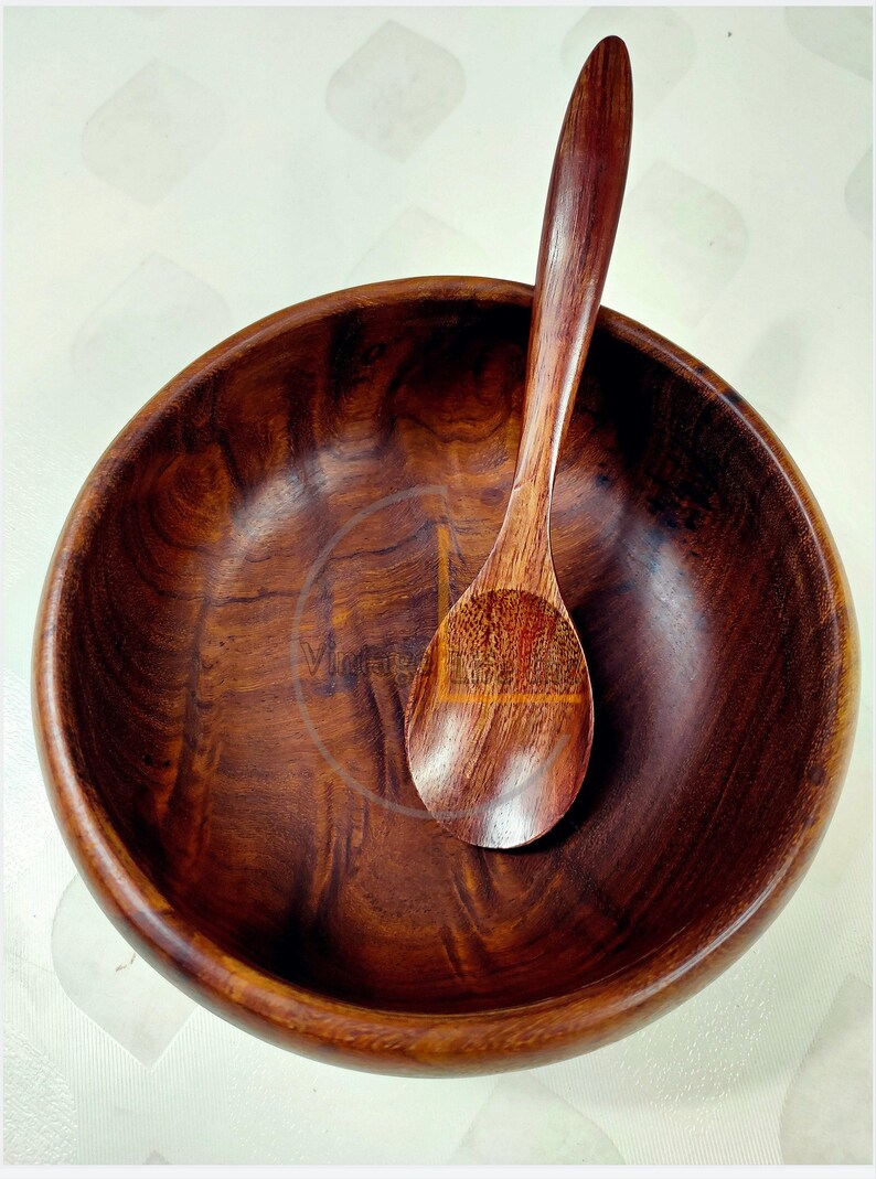 Handmade Sheesham Wooden Bowl Set with Spoons – Eco-Friendly Rustic Salad, Soup & Serving Bowls | Perfect Vegan Kitchen Gift