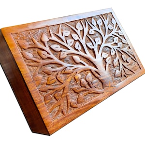 Handcrafted Wooden Cremation Urn for Human Ashes – Tree of Life Engraved, Rustic Personalized Memorial Urn for Adults & Pets