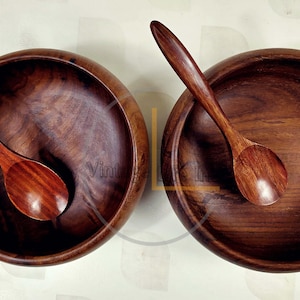 Handmade Sheesham Wooden Bowl Set with Spoons – Eco-Friendly Rustic Salad, Soup & Serving Bowls | Perfect Vegan Kitchen Gift