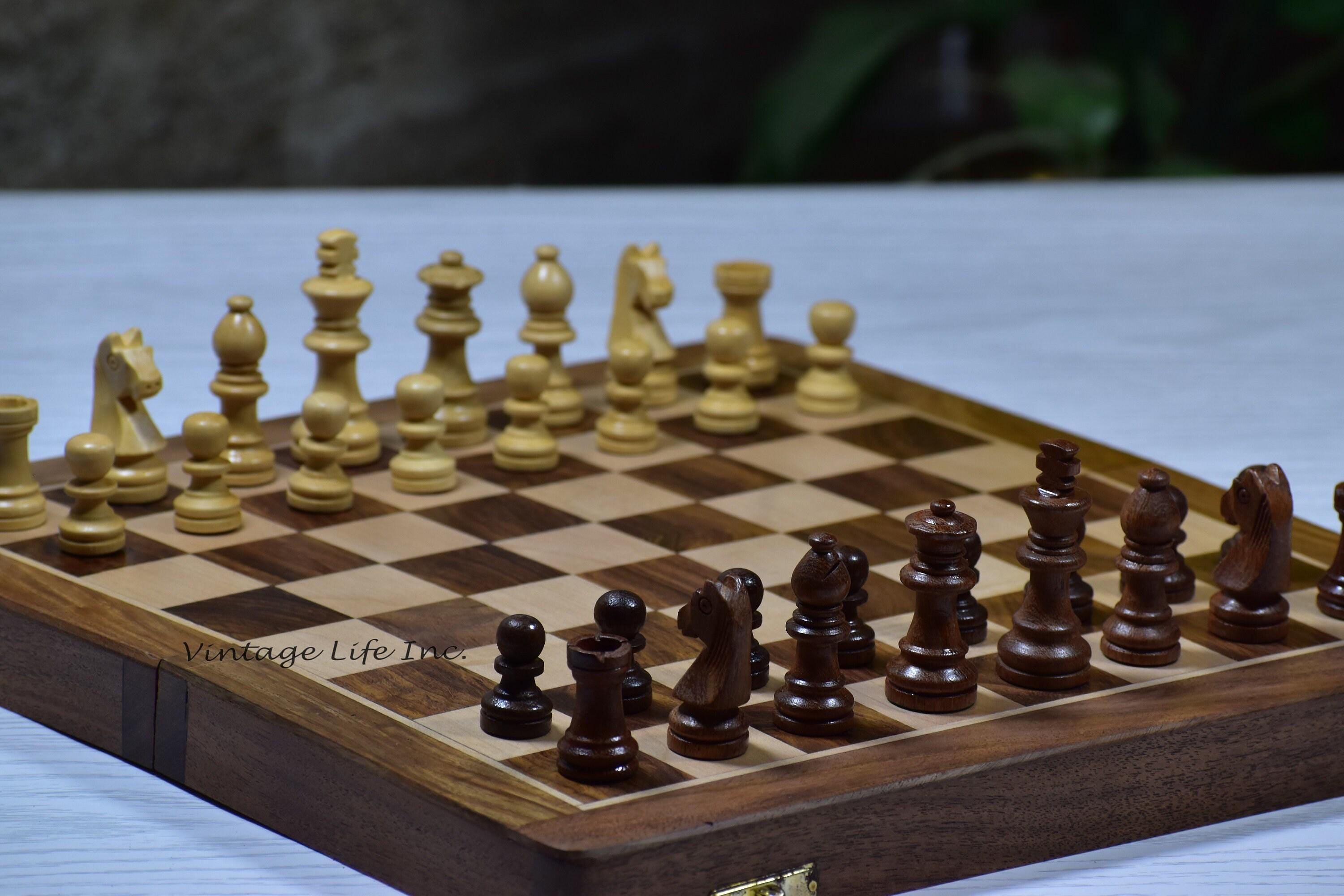 Magnetisches Schachspiel Aus Holz - Faltbares Reiseschach 24×24 Cm