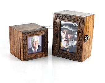 Handmade Wooden Pet Urn with Photo Frame: Carved Keepsake Memorial