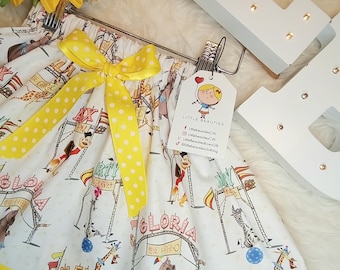 CIRCUS Handmade Skirt, Animals, Kids Skirts, Girls Skirts, Toddler and Baby, Yellow Ribbon, Animal Circus