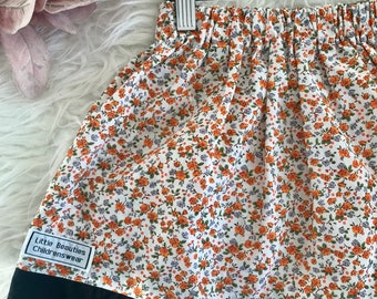 ORANGE DITSY FLORAL, Handmade Girls Skirt, Anglaise Trim,