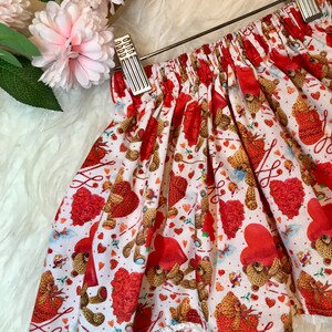 VALENTINE Handmade Skirt, Lace Trim, Floral, White, Red Hearts, Teddy Bear Skirt, Flowers and Love, Girls Skirts, Toddler and Baby image 2