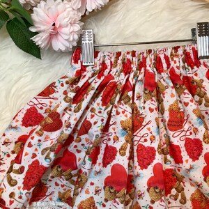 VALENTINE Handmade Skirt, Lace Trim, Floral, White, Red Hearts, Teddy Bear Skirt, Flowers and Love, Girls Skirts, Toddler and Baby image 5