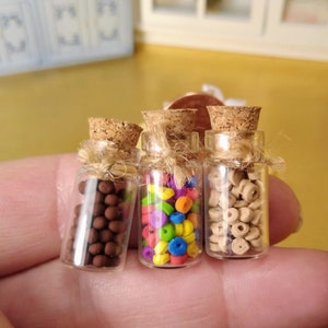 Miniature Breakfast Cereal Kitchen Jars, Miniature Collectibles, Dollhouse Miniatures, Handmade