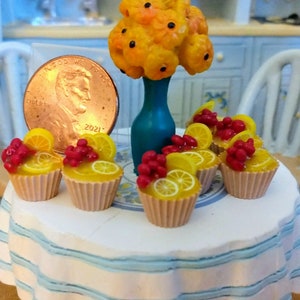 Miniature Raspberry Lemon Tarts, Set of 2, Miniature Food, Dollhouse Miniatures, Homemade