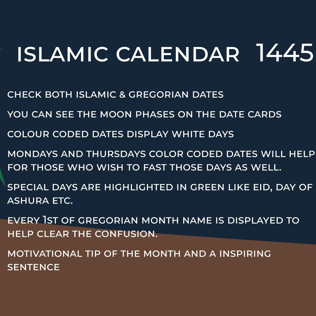 Islamic Hijri Calendar for Year 1445 and Gregorian 2023 2024 Ramadan