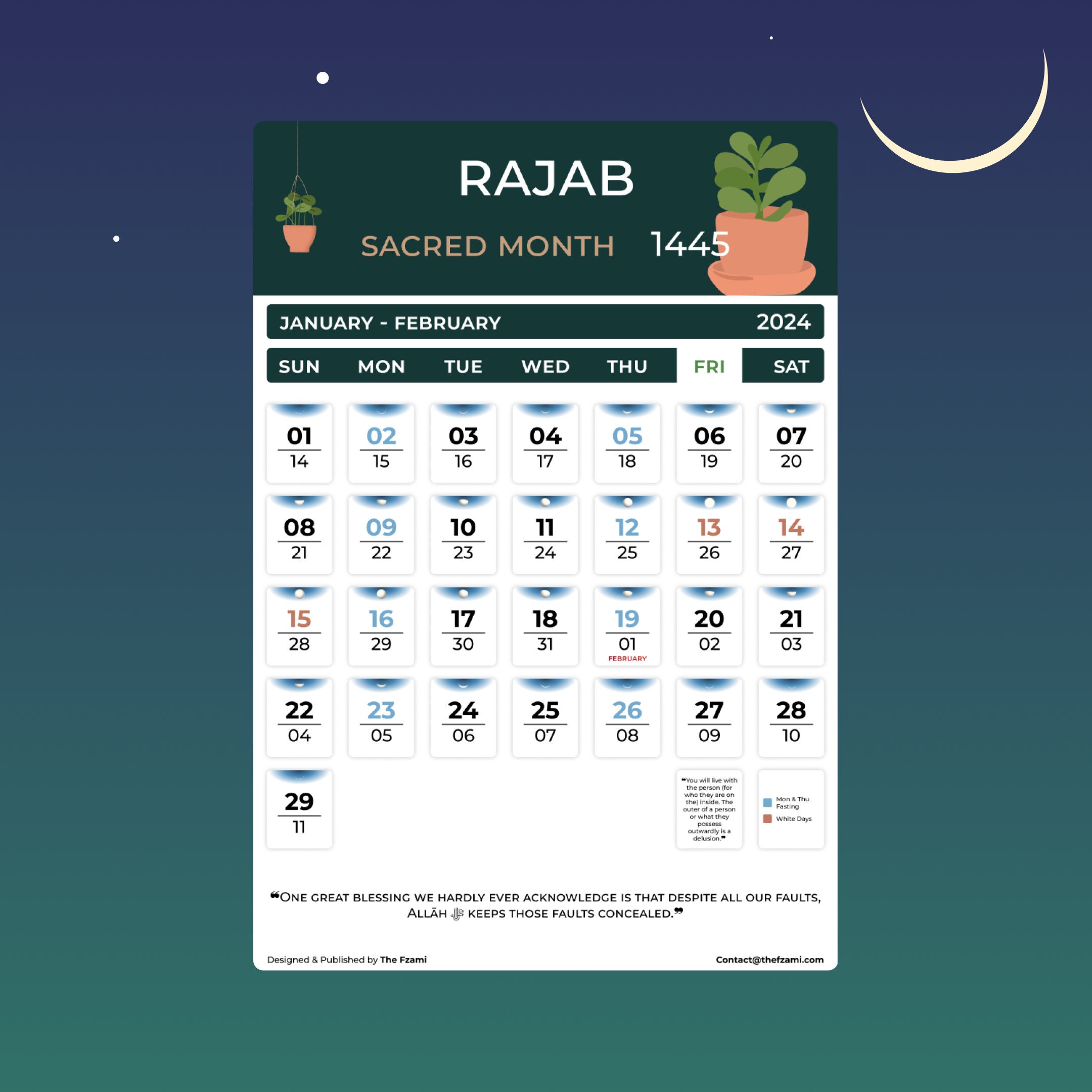 Islamic Hijri Calendar for Year 1445 and Gregorian 2023 2024 Ramadan